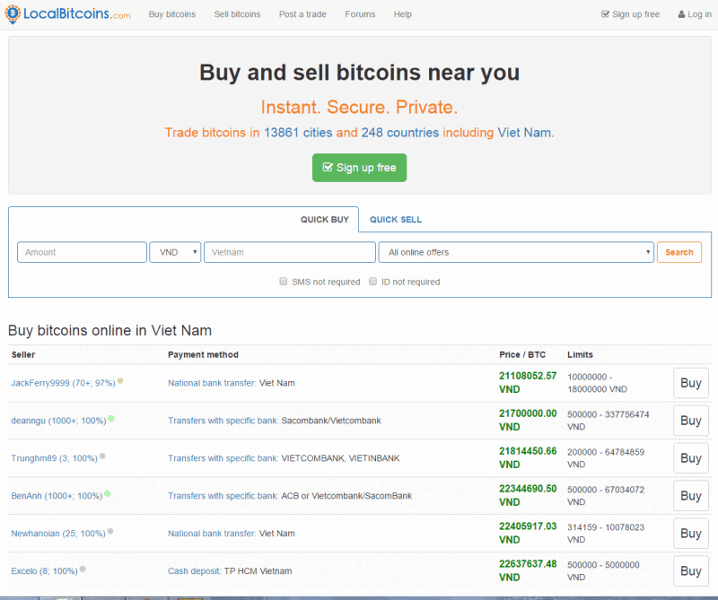 Localbitcoins.com – Sàn mua bán, trao đổi Bitcoin, VNĐ, Paypal, MB, PM… giá tốt nhất