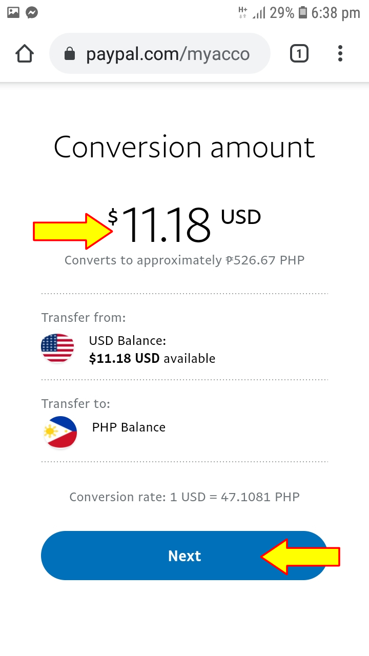 paypal conversion rate usd to php today