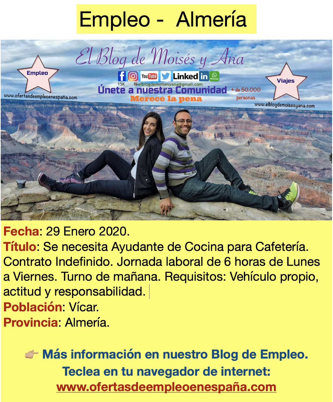 El Blog de Moisés y Ana: Empleo Almería - Se necesita Ayudante de Cocina  para Cafetería - Vícar