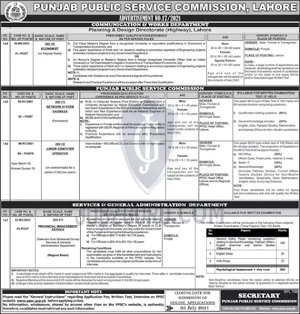 PPSC online apply Job 2021 in Lahore