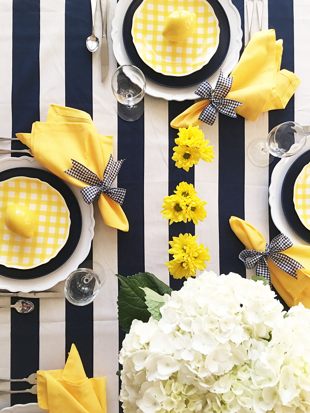 Lemon Yellow and Blue Summer Tablescape BellaGrey Designs