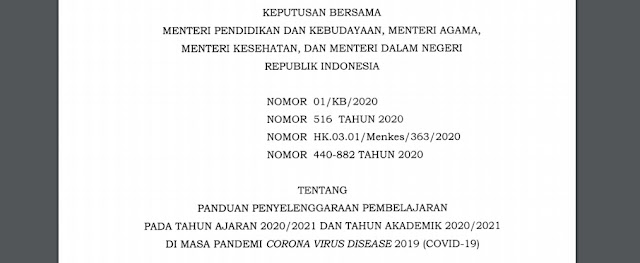 Bapak/Ibu Ini Surat Keputusan Bersama 4 Menteri Pembukaan Sekolah dan Pembelajaran Tatap Muka di Zona Hijau