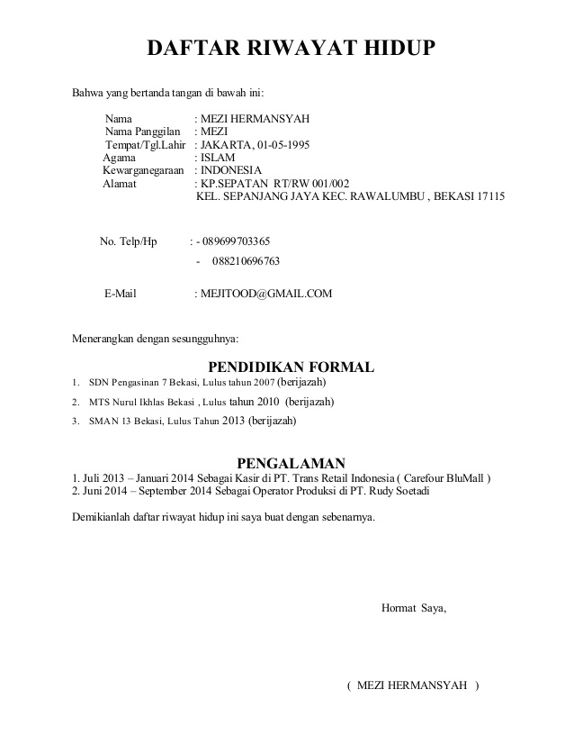 26++ Contoh surat lamaran kerja sama daftar riwayat hidup terbaru yang baik