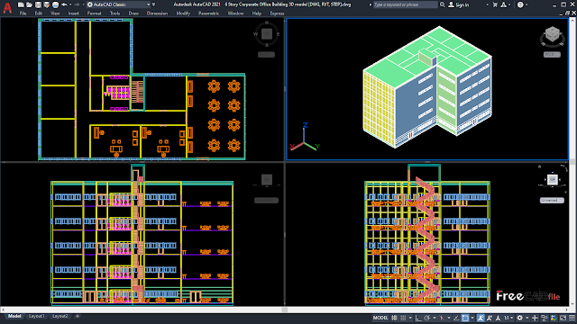 6 Story Corporate Office Building 3D model [DWG, RVT, STEP, VIDEO]