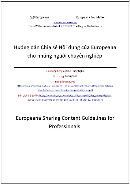 ‘Hướng dẫn chia sẻ nội dung của Europeana cho những người chuyên nghiệp’ - bản dịch sang tiếng Việt