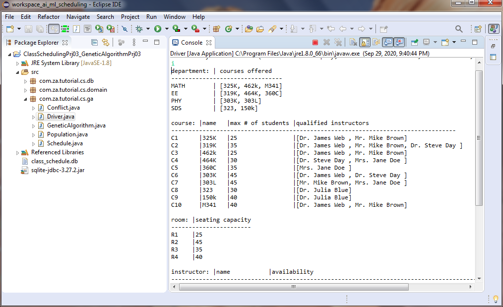 Prototype Project: Class Scheduling Application (03) w/ Genetic ...