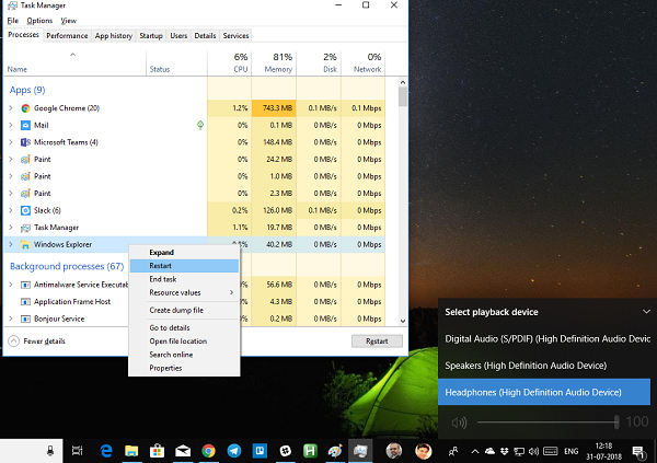 El control de volumen de la barra de tareas de Windows 10 no funciona