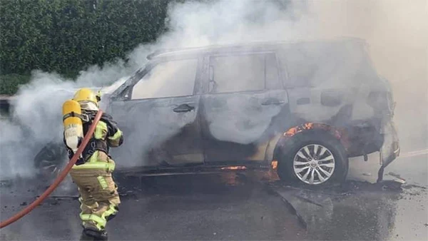Photos: Car catches fire in multi-vehicle crash on UAE road, Abu Dhabi, News, Vehicles, Road, Accident, Video, Police, Warning, UAE, Gulf, World