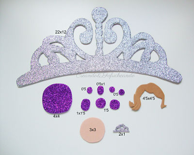 piezas y medidas corona princesa sofia en Goma eva