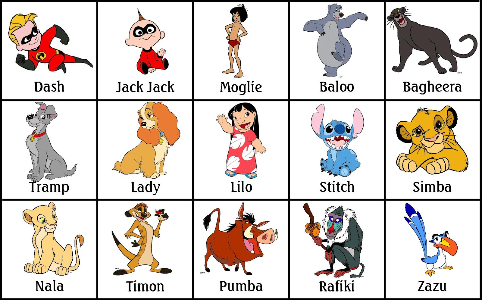 Free Printable Disney Character Bingo Card
