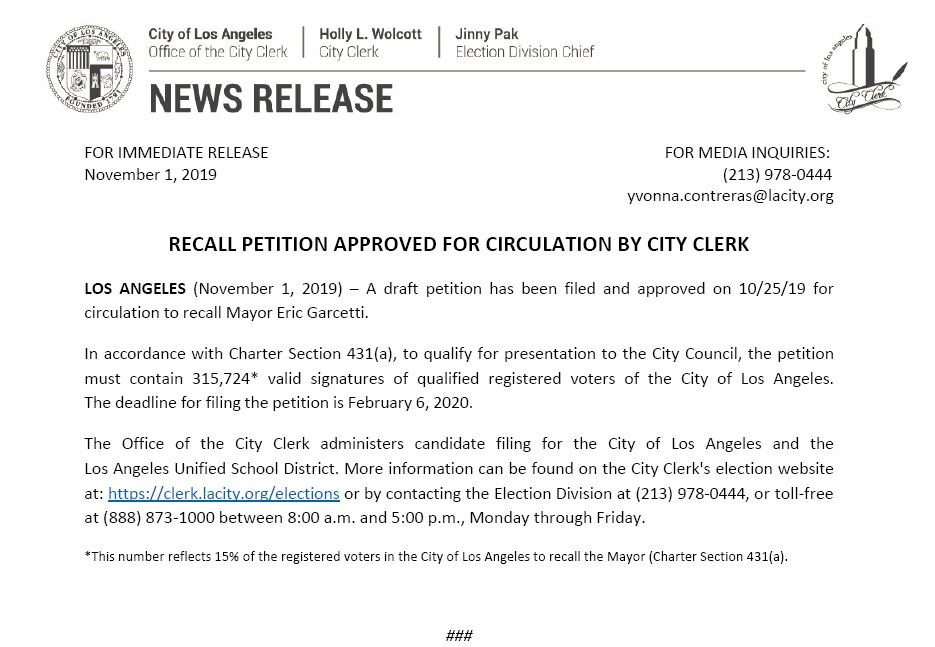 Recall Los Angeles Mayor Eric Garcetti OFFICIAL RECALL PETITION DOWNLOAD