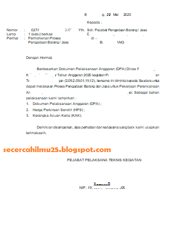 Format Surat Permohonan Proses Pengadaan Barang Jasa Secercah Ilmu