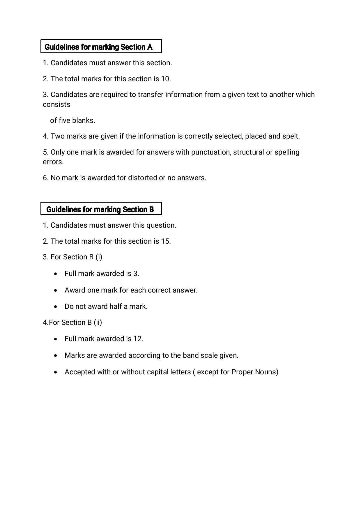 English Paper 2 Marking Schemes