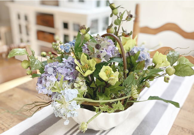 hydrangea flower arrangement on kitchen table