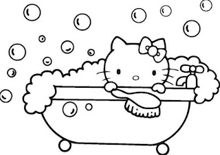 Hello Kitty coloring page- taking bath