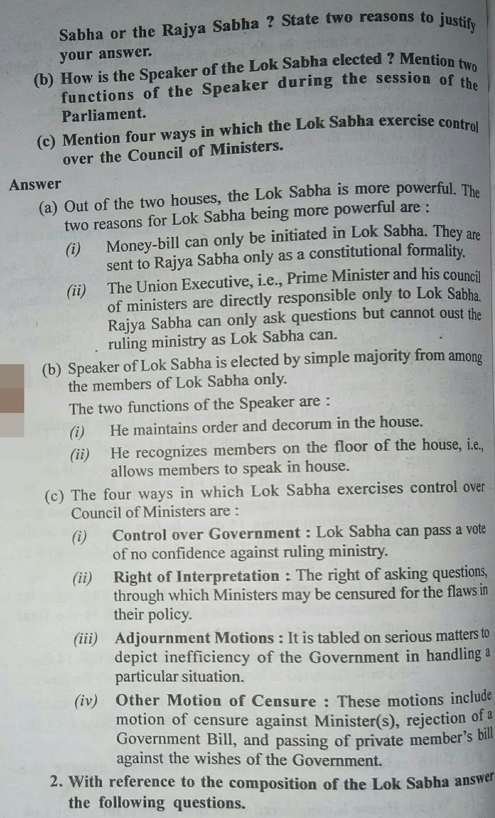 The Union Parliament Morning Star Class 10 Civics Answers Chapter 1