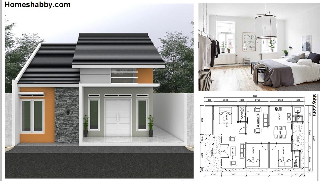 Desain Dan Denah Rumah Minimalis Ukuran 8 X 12 M Ada 3 Kamar Tidur Tampil Lebih Nyaman Homeshabbycom Design Home Plans