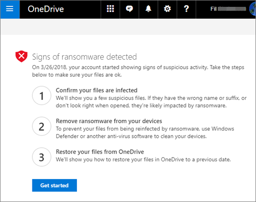 Rilevamento ransomware OneDrive Pulito