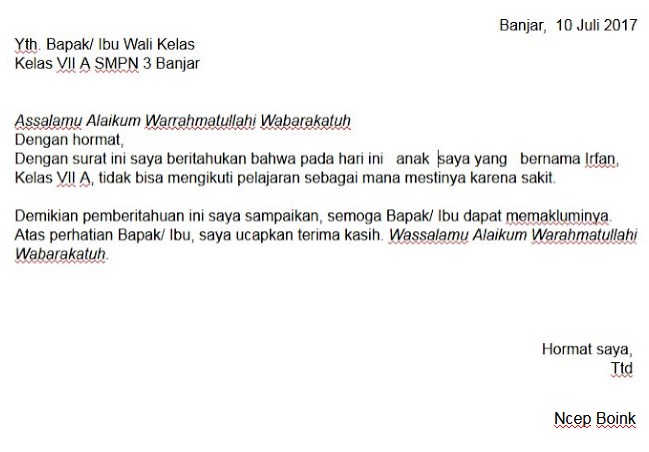 Contoh Surat Izin Sekolah Sakit