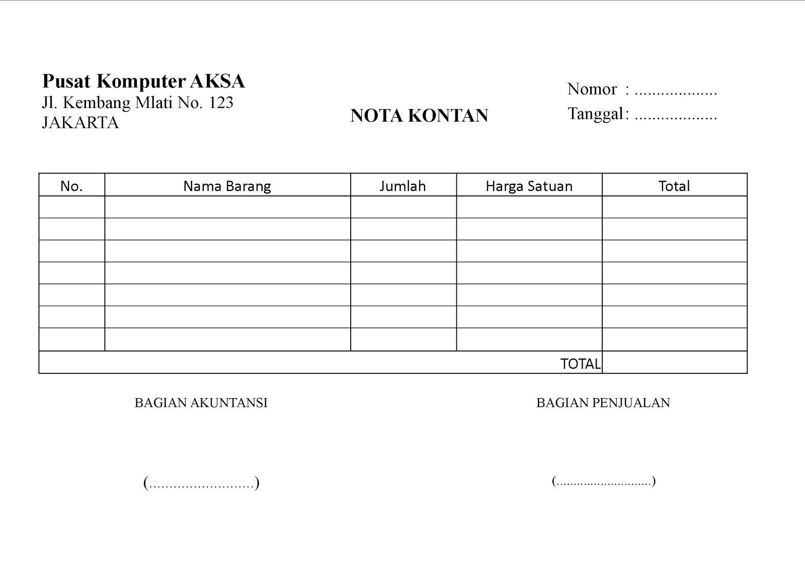 Contoh Nota Kontan