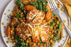   Fried Halloumi with Roast Carrot and Chickpea Couscous