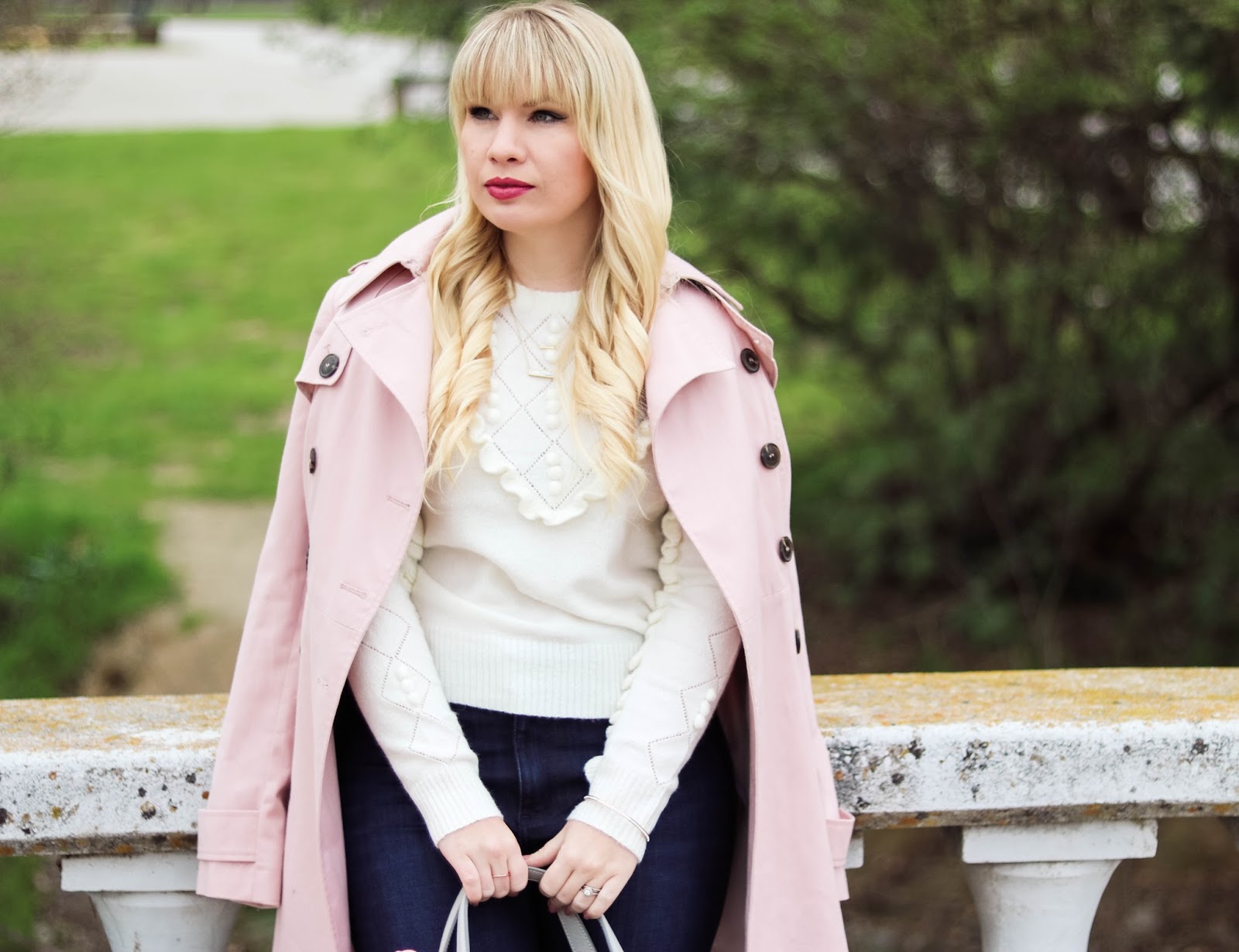 Pretty Little Details: Pink Trench Coat Outfit - Lizzie in Lace