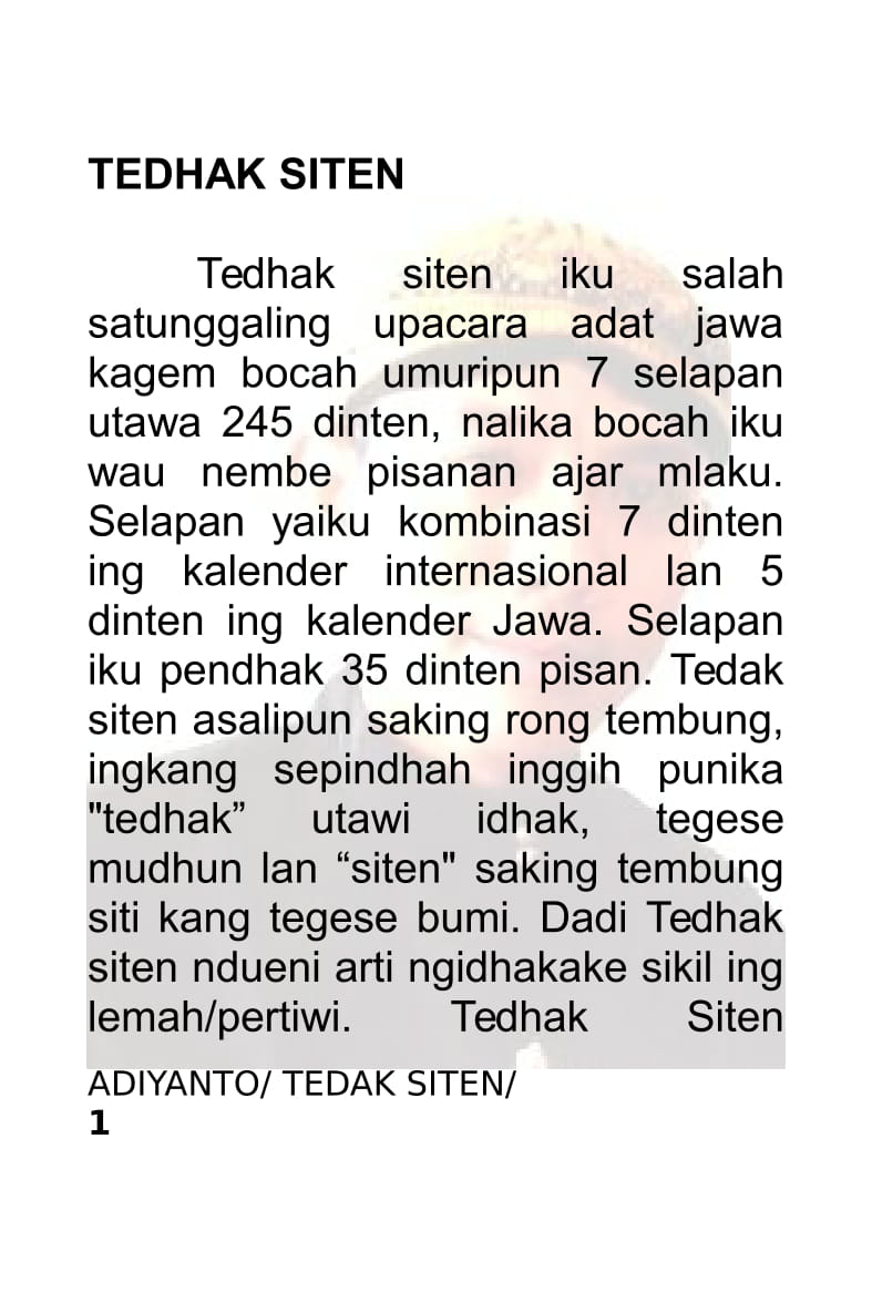 SEKAR ADI WIRAMA ACARA TEDAK SITEN