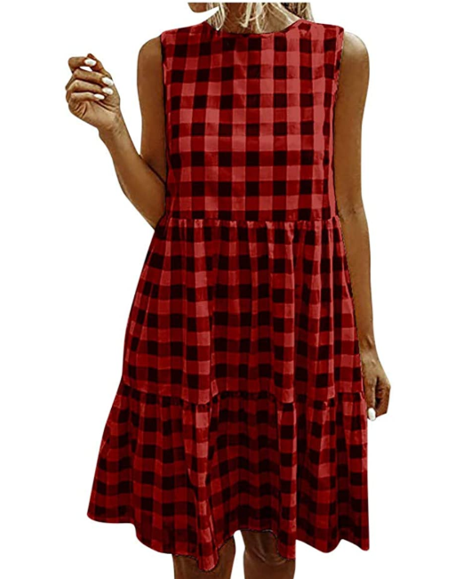 Amazon Promo Code Women Dresses Casual Plaid Sleeveless Summer Casual