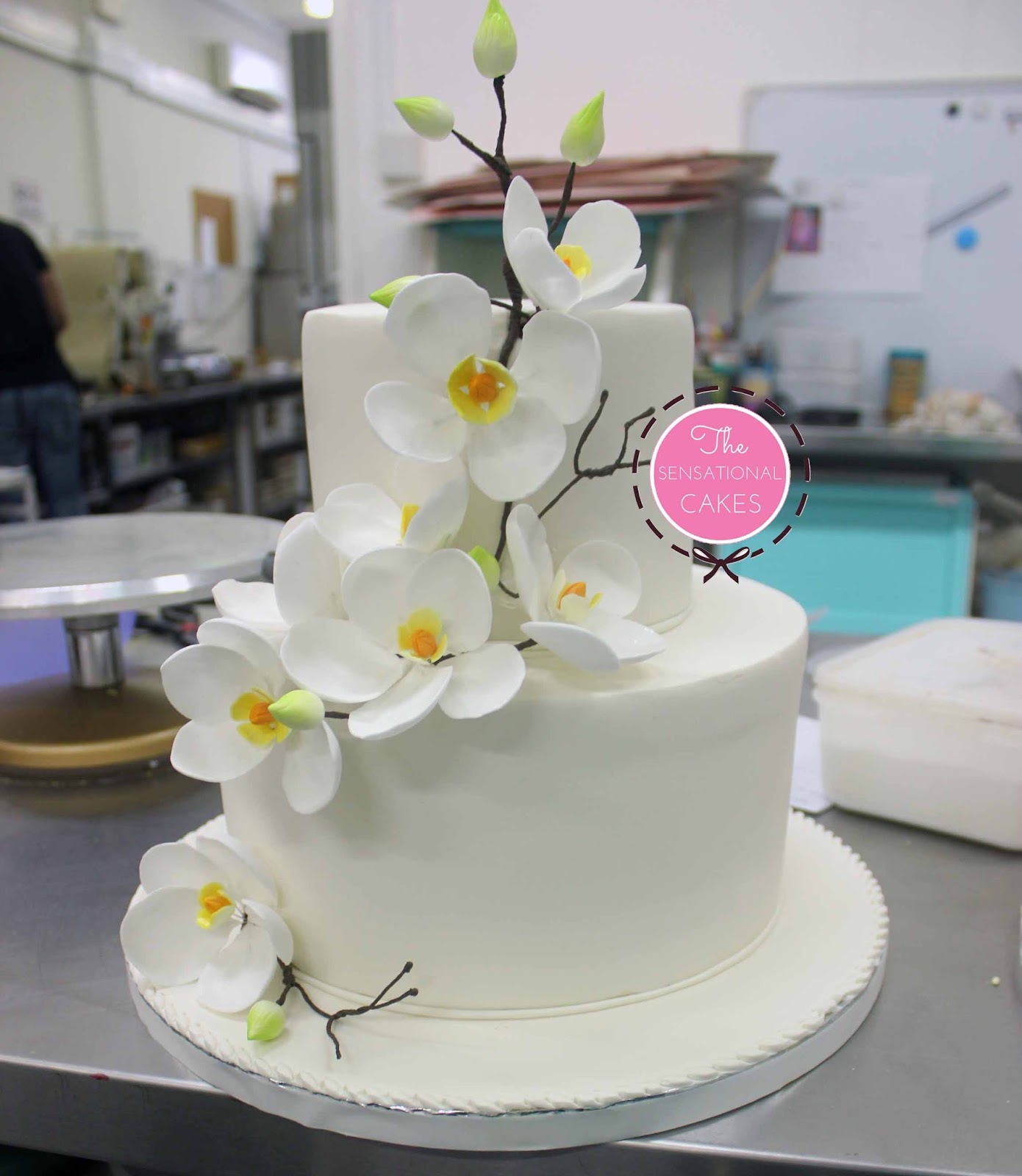 The Sensational Cakes 2 Tier White Cascading Orchid Cake Singapore