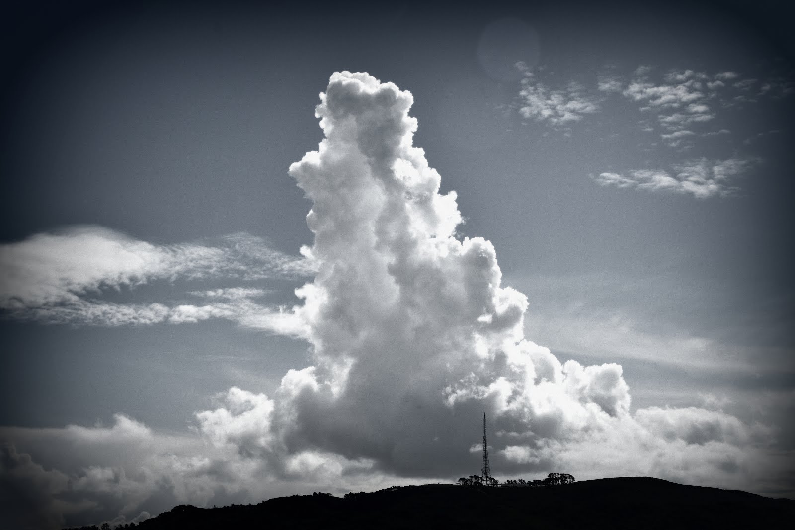 Serious cumulus action behind Mt Kaukau tv tower