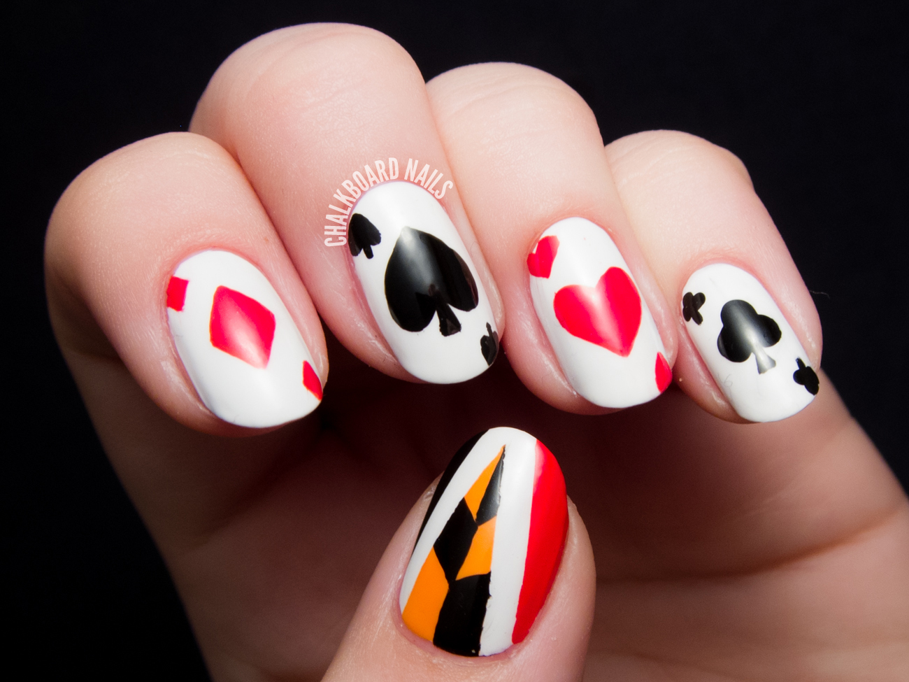 Queen of Hearts Nail Design with Playing Card Symbols - wide 7