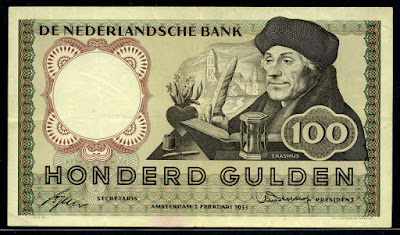 Netherlands currency Dutch guilder banknotes 100 Gulden banknote Erasmus