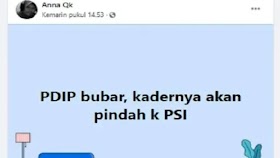 PDIP Bubar, Kadernya Pindah ke PSI, Cek Faktanya