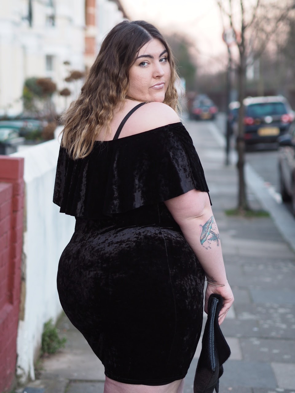 In The Style Curve - Crushed Velvet Off The Shoulder Dress