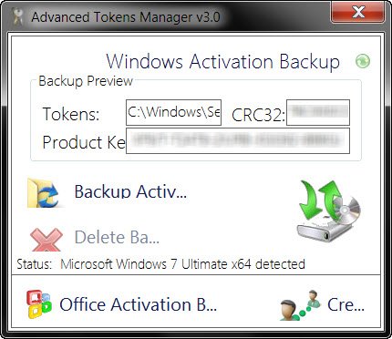 Copia de seguridad de archivos de tokens de activación de Windows y Office
