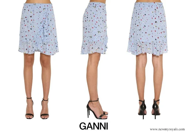 Princess Ingrid Alexandra wore Ganni Blue Printed Ruffled Georgette Mini Skirt