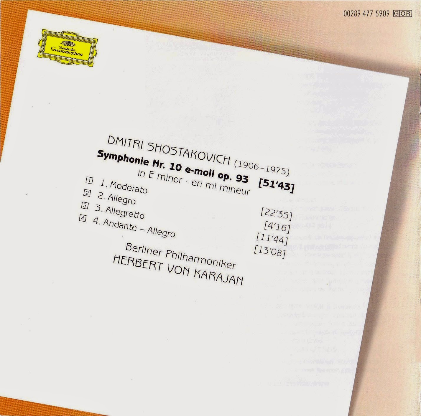 Sentidos Shostakovich Sinfonia Nº 10 Herbert Von Karajan Orquesta Filarmonica De Berlin 1981