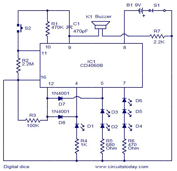easy to construct digital dice circuit - Electronic Circuit Collection