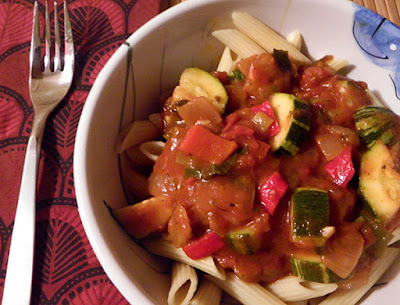 Bowl of pasta with heirloom tomato sauce