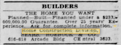 Sears home construction division ad