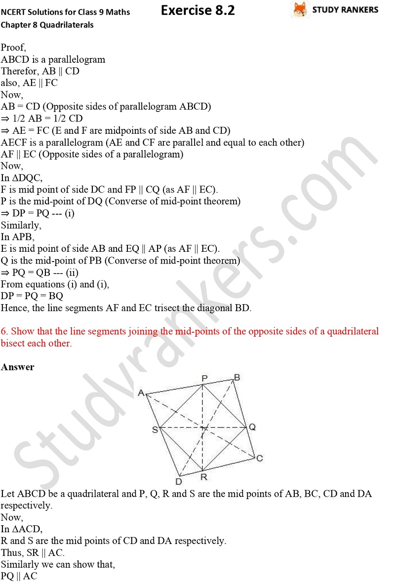 .NCERT Solutions for Class 9 Maths Chapter 8 Quadrilaterals Exercise 8.2 Part 5