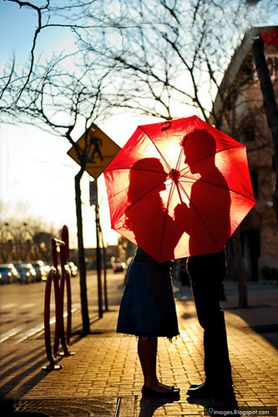 Beautiful, couple, behind, umbrella, affection