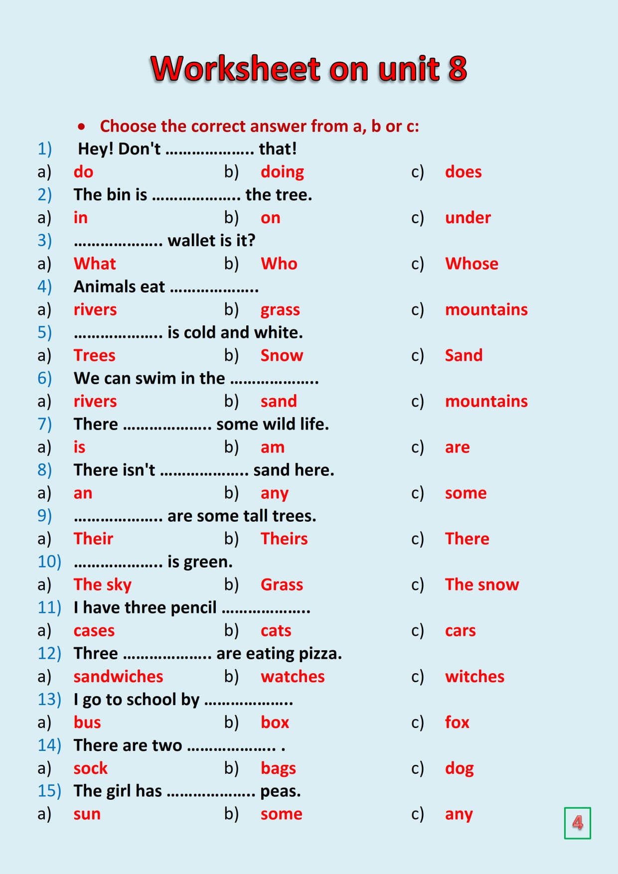 مراجعة شهر مارس لغة انجليزية للصف الرابع.. 90 جملة اختياري  مستر محمود أبو غنيمة 4