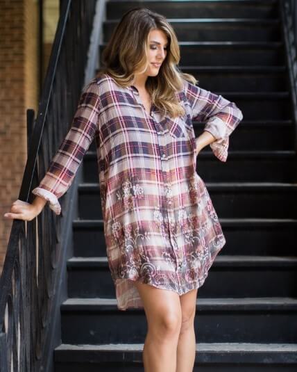 Madison and Mallory ombre floral plaid tunic dress