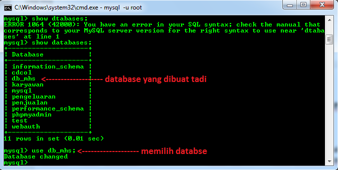 Cara membuat Database Mysql Di Xampp Dengan Cmd  