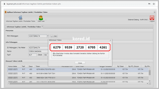 cek riwayat pembelian token listrik pln