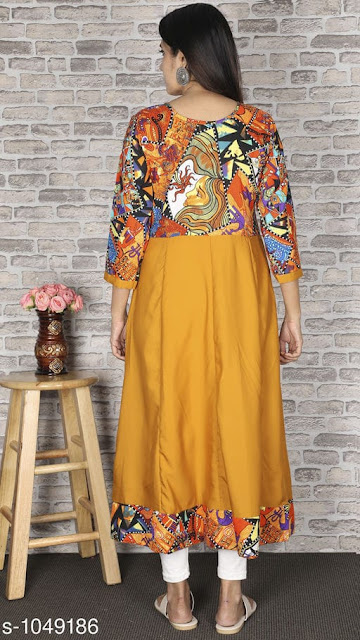 Stylish Yellow Kurti - Women Abstract Printed Crepe Kurti Stylish Yellow Kurti - Women Abstract Printed Crepe Kurti