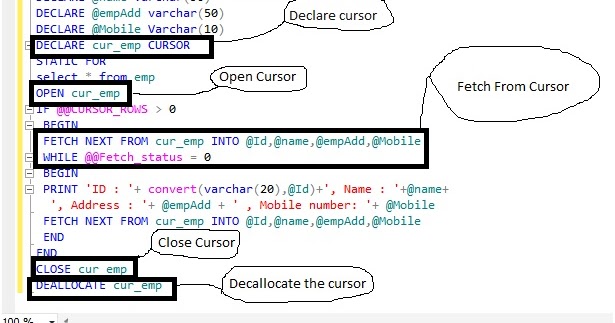 Microsoft Business Intelligence: Cursor in sql server