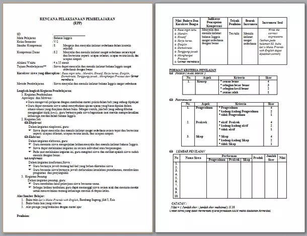 Contoh Rpp Bahasa Inggris Kelas 1 2 3 4 5 6 Sd Mi Semester 1 Dan 2 Berkas Edukasi