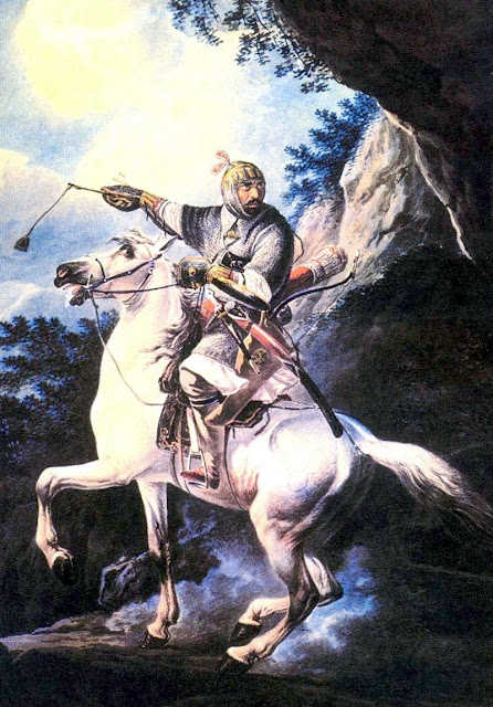 "Восточный воин" (1805). Худ. А.О. Орловский. Кавказское оружие, Клепаная кольчуга, Кольчуга, Кольчужный доспех, Оружие, Оружие Кавказа, Старинное оружие,